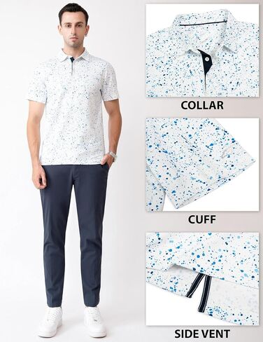 Men's Golf Shirts Short Sleeve Moisture Wicking Dry Fit Print Patterns Collared Performance Polo Golf Shirts for Men in Saudi Arabia
