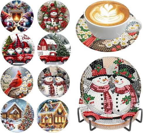 CROSHOM Diamond Art Coasters Kit - 8 قطع زهور أسماء اللوحة الماس ، مجموعات فن الماس DIY للبالغين الوقايات ، ومجموعات الحرف اليدوية المستديرة الماس للمبتدئين للمبتدئين in Saudi Arabia