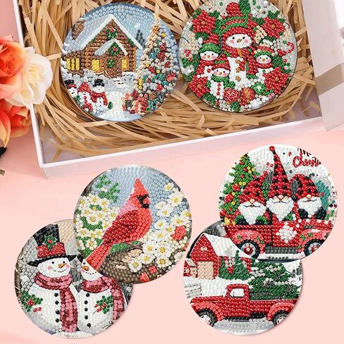 CROSHOM Diamond Art Coasters Kit - 8 قطع زهور أسماء اللوحة الماس ، مجموعات فن الماس DIY للبالغين الوقايات ، ومجموعات الحرف اليدوية المستديرة الماس للمبتدئين للمبتدئين in Saudi Arabia