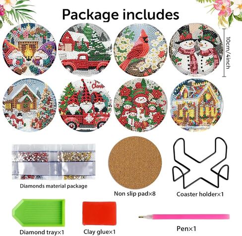 CROSHOM Diamond Art Coasters Kit - 8 قطع زهور أسماء اللوحة الماس ، مجموعات فن الماس DIY للبالغين الوقايات ، ومجموعات الحرف اليدوية المستديرة الماس للمبتدئين للمبتدئين in Saudi Arabia