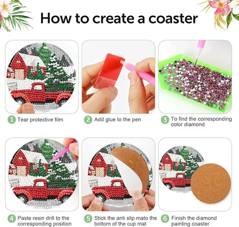 CROSHOM Diamond Art Coasters Kit - 8 قطع زهور أسماء اللوحة الماس ، مجموعات فن الماس DIY للبالغين الوقايات ، ومجموعات الحرف اليدوية المستديرة الماس للمبتدئين للمبتدئين in Saudi Arabia