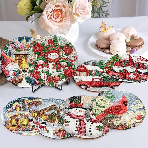 CROSHOM Diamond Art Coasters Kit - 8 قطع زهور أسماء اللوحة الماس ، مجموعات فن الماس DIY للبالغين الوقايات ، ومجموعات الحرف اليدوية المستديرة الماس للمبتدئين للمبتدئين in Saudi Arabia