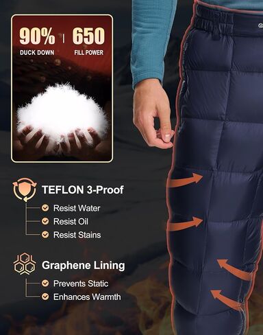 Pioneer Camp 650-Fill Down Puffy Pants Men Lightweight Packable Insulated TEFLON Windproof Thermal Travel Climbing Camping in Saudi Arabia