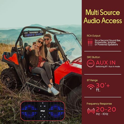 Pyle 32" Powered ATV/UTV Soundbar System, 200W Bluetooth Speakers with Built-in Amplifier, Waterproof and Weatherproof, Wireless BT Streaming and Auxiliary Input, LED Lights in Saudi Arabia