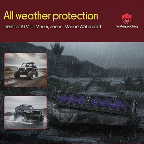 Pyle 32" Powered ATV/UTV Soundbar System, 200W Bluetooth Speakers with Built-in Amplifier, Waterproof and Weatherproof, Wireless BT Streaming and Auxiliary Input, LED Lights in Saudi Arabia