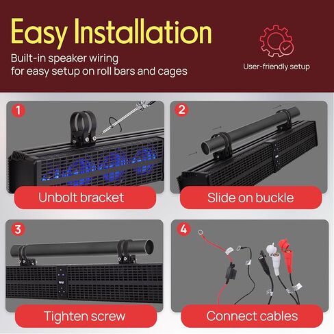 Pyle 32" Powered ATV/UTV Soundbar System, 200W Bluetooth Speakers with Built-in Amplifier, Waterproof and Weatherproof, Wireless BT Streaming and Auxiliary Input, LED Lights in Saudi Arabia