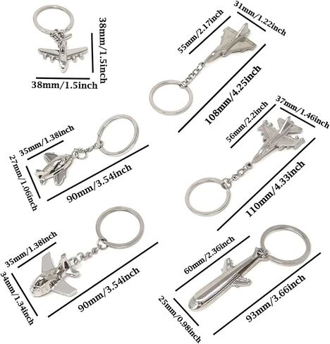 6PCS Sliver Airplane Keychain Creative 3D Aircraft Model Key Ring Fashion Airplane Car Keychain for Aviation Enthusiast Pilot Gift, 6 Styles in Saudi Arabia