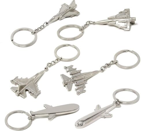 6PCS Sliver Airplane Keychain Creative 3D Aircraft Model Key Ring Fashion Airplane Car Keychain for Aviation Enthusiast Pilot Gift, 6 Styles in Saudi Arabia