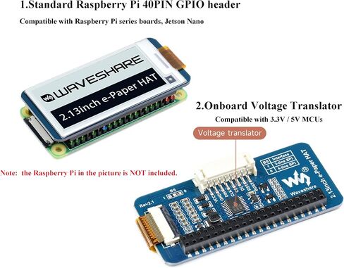 Waveshare 2PCS 2.13 بوصة E-Ink Display HAT V4 الإصدار، أسود/أبيض بلونين 250x122 بكسل ورق إلكتروني لـ Raspberry Pi 5/4B/3B+/3B/2B/Zero W/WH/Zero 2 W/Jetson Nano SPI Interface، دعم التحديث الجزئي in Saudi Arabia