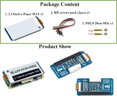 Waveshare 2PCS 2.13 بوصة E-Ink Display HAT V4 الإصدار، أسود/أبيض بلونين 250x122 بكسل ورق إلكتروني لـ Raspberry Pi 5/4B/3B+/3B/2B/Zero W/WH/Zero 2 W/Jetson Nano SPI Interface، دعم التحديث الجزئي in Saudi Arabia