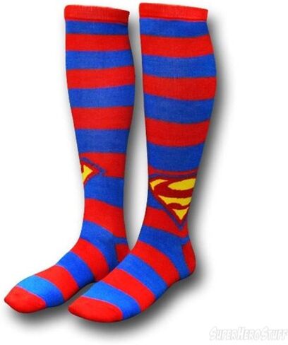 DC Comics SUPERMAN Red/Blue Striped Knee-High SOCKS in Saudi Arabia
