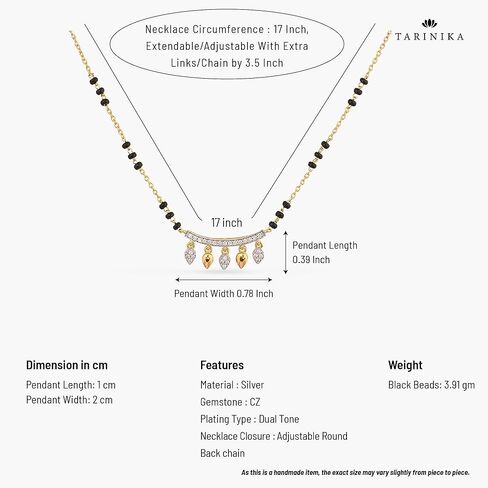 قلادة مانغالسوثرا الأنيقة من الفضة الإسترلينية من تارينيكا مع تصميم سحر الأزهار (مطلي بالذهب) - قلادة سلسلة فضية للنساء | مثالي للمناسبات العرقية | اطقم مجوهرات هندية للنساء | 1 سنة in Kuwait