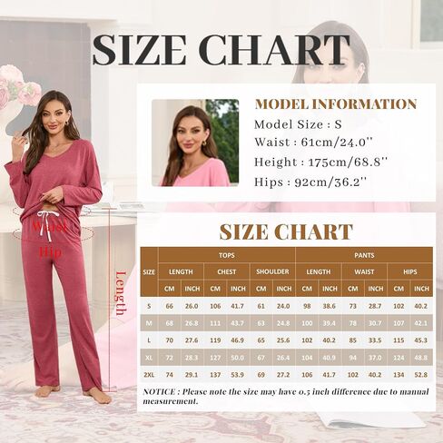 HEARTNICE Women's Ultra Soft V-Neck Long Sleeve Pajama Set - Lightweight & Stretchy PJs for Cozy Nights in Saudi Arabia