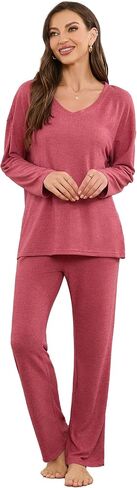 HEARTNICE Women's Ultra Soft V-Neck Long Sleeve Pajama Set - Lightweight & Stretchy PJs for Cozy Nights in Saudi Arabia