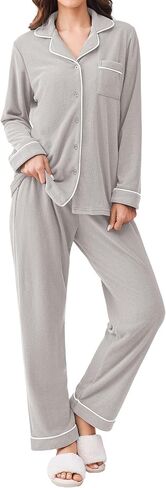 Ekouaer Women's Fleece Pajama Sets Long Sleeve Button Down Two-piece Sleepwear Soft Lounge Set in Saudi Arabia