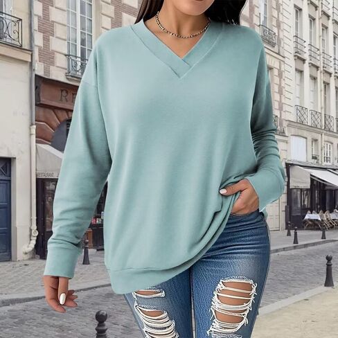 Oversized Sweatshirts for Women Trendy Fall V Neck Long Sleeve Tops 2025 Winter Chic Pullover in Saudi Arabia