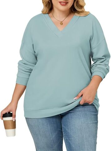 Oversized Sweatshirts for Women Trendy Fall V Neck Long Sleeve Tops 2025 Winter Chic Pullover in Saudi Arabia
