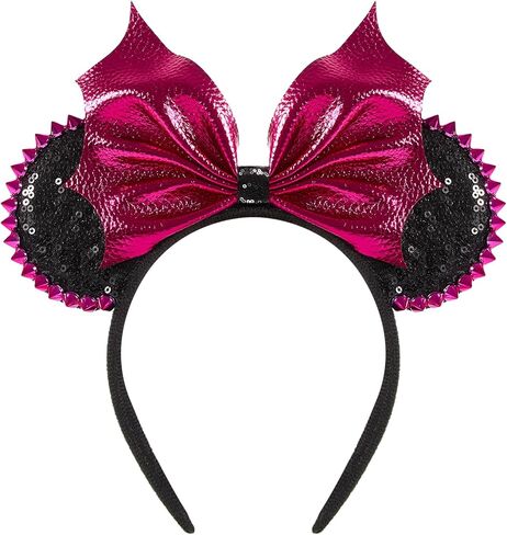 LYLIN Halloween Mouse Ears for Women Girls, PU Bat Mouse Ears with Rivet, Sparkle Bat Bow Ears for Halloween Trips Party Themed Events Costume Cosplay Decoration in Kuwait