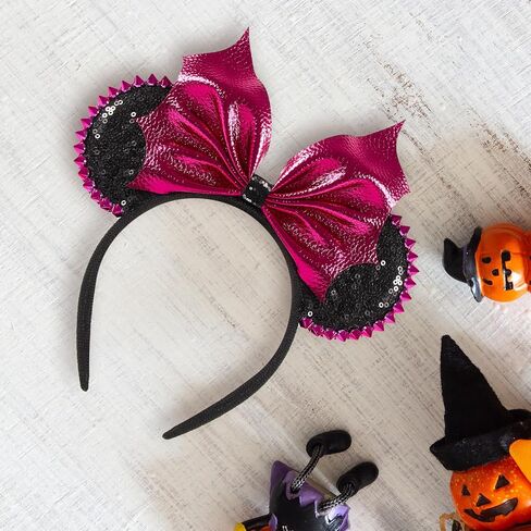 LYLIN Halloween Mouse Ears for Women Girls, PU Bat Mouse Ears with Rivet, Sparkle Bat Bow Ears for Halloween Trips Party Themed Events Costume Cosplay Decoration in Kuwait