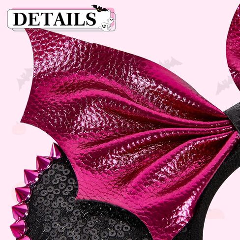 LYLIN Halloween Mouse Ears for Women Girls, PU Bat Mouse Ears with Rivet, Sparkle Bat Bow Ears for Halloween Trips Party Themed Events Costume Cosplay Decoration in Kuwait