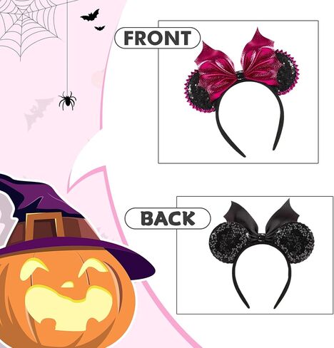 LYLIN Halloween Mouse Ears for Women Girls, PU Bat Mouse Ears with Rivet, Sparkle Bat Bow Ears for Halloween Trips Party Themed Events Costume Cosplay Decoration in Kuwait