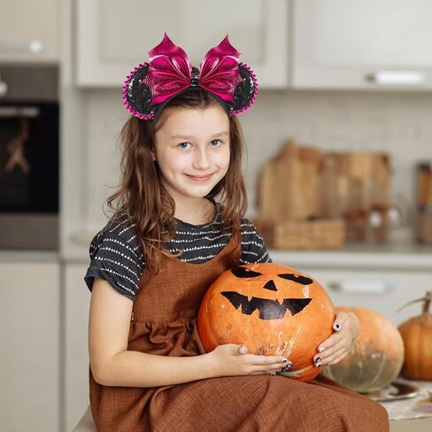 LYLIN Halloween Mouse Ears for Women Girls, PU Bat Mouse Ears with Rivet, Sparkle Bat Bow Ears for Halloween Trips Party Themed Events Costume Cosplay Decoration in Kuwait