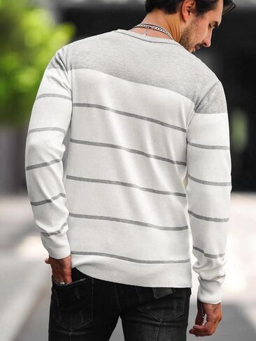 ZAFUL Men's Color Block Striped Pullover Sweater Crewneck Long Sleeve Sweater Slim Fit Casual Sweatshirts in Saudi Arabia