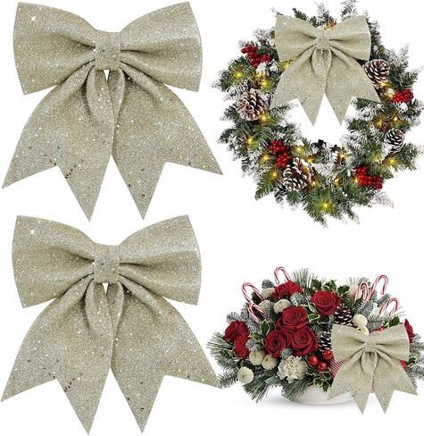 TONIFUL 2pcs Glitter Shiny Bow Pink Sparkling Christmas Bow for Gift Wrapping, Christmas Wedding Valentine's Decoration, Indoor Decoration, Bouquet Wrapping, Party Supplies(8x10 Inch/pcs) in Kuwait