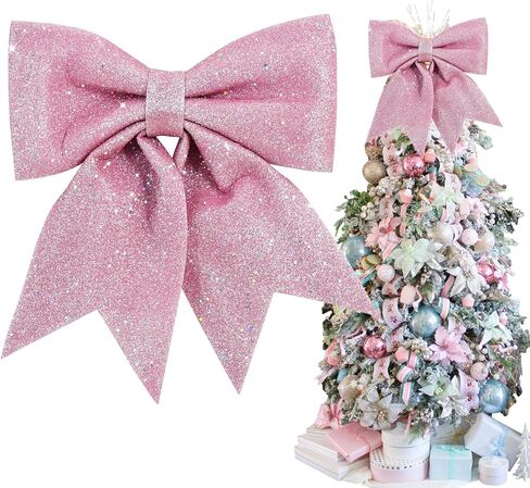 TONIFUL 2pcs Glitter Shiny Bow Pink Sparkling Christmas Bow for Gift Wrapping, Christmas Wedding Valentine's Decoration, Indoor Decoration, Bouquet Wrapping, Party Supplies(8x10 Inch/pcs) in Kuwait