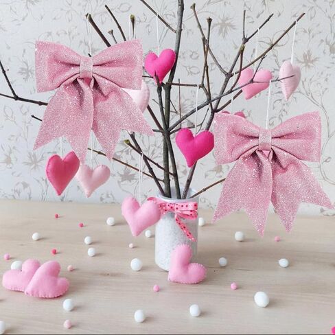 TONIFUL 2pcs Glitter Shiny Bow Pink Sparkling Christmas Bow for Gift Wrapping, Christmas Wedding Valentine's Decoration, Indoor Decoration, Bouquet Wrapping, Party Supplies(8x10 Inch/pcs) in Kuwait