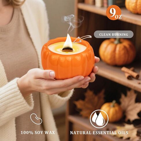 Fall Candle Spice Pumpkin Decorations: Fall Decorations for Home Scented Candles Natural Soy Wax Spiced Pumpkin Candles- Thanksgiving Centerpiece for Autumn Indoor Decor in Saudi Arabia