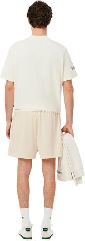 Lacoste Men's Relaxed Fit Tennis Graphic Shorts, Off White, Medium in Saudi Arabia