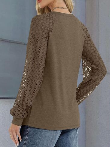 ATHMILE Womens Long Sleeve Shirts V-Neck Lace Tops Business Casual Blouses Tee 2025 Trendy Fall Fashion Outfits Clothes in Saudi Arabia