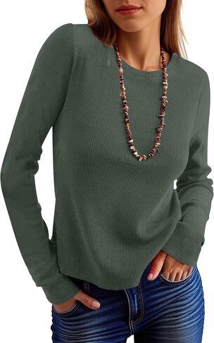 ANRABESS Women's Long Sleeve Waffle Knit Shirts Casual Slim Fitted Crew Neck Thermal Tops Basic Tee 2025 Fall Trendy Outfits in Saudi Arabia