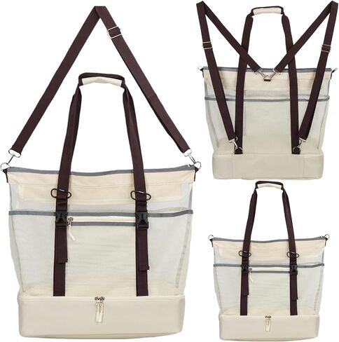 Mesh Beach Bag with Cooler Large Travel Family Vacation Essentials Pool Swimming Zipper Pocket Durable 9 Pockets in Saudi Arabia
