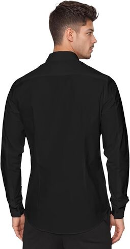 Mens Dress Shirts Long Sleeve Collared Stretch Solid Formal Wedding Dating Business Casual Button Down Shirt Pocket in Saudi Arabia
