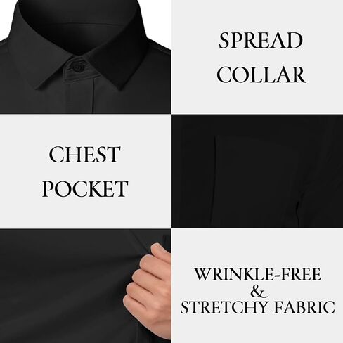 Mens Dress Shirts Long Sleeve Collared Stretch Solid Formal Wedding Dating Business Casual Button Down Shirt Pocket in Saudi Arabia