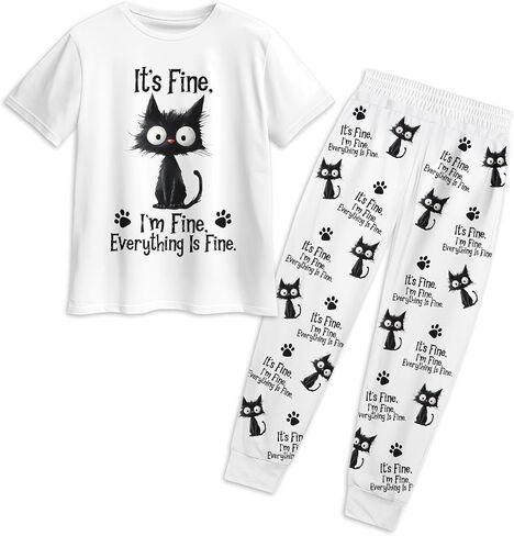 Women's Short-Sleeve Crewneck Pajama Set, 2-Piece Sleepwear Lounge Jogger Outfit for Her Winter 2025 in Saudi Arabia