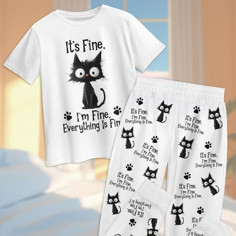 Women's Short-Sleeve Crewneck Pajama Set, 2-Piece Sleepwear Lounge Jogger Outfit for Her Winter 2025 in Saudi Arabia