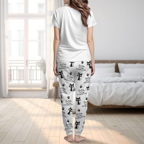 Women's Short-Sleeve Crewneck Pajama Set, 2-Piece Sleepwear Lounge Jogger Outfit for Her Winter 2025 in Saudi Arabia