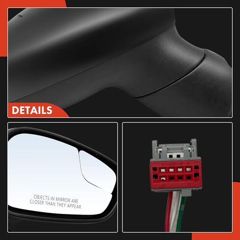 A-Premium Passenger Side Power Door Mirror - Compatible with Ford Fiesta 2011-2019 - Non-Heated Manual Folding Smooth Black Outside Rear View Mirror w/Blind Spot Glass in Saudi Arabia