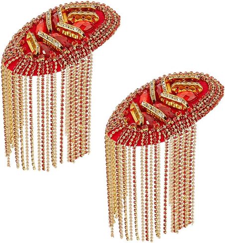SUPERFINDINGS 2Pcs Rhinestone Shoulder Tassel Shoulder Red and Golden Link Chain Epaulet Retro Shoulder Badge Punk Epaulette Shoulder Brooch Pin for Men and Women Cloth Uniform Accessories in Saudi Arabia