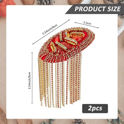 SUPERFINDINGS 2Pcs Rhinestone Shoulder Tassel Shoulder Red and Golden Link Chain Epaulet Retro Shoulder Badge Punk Epaulette Shoulder Brooch Pin for Men and Women Cloth Uniform Accessories in Saudi Arabia