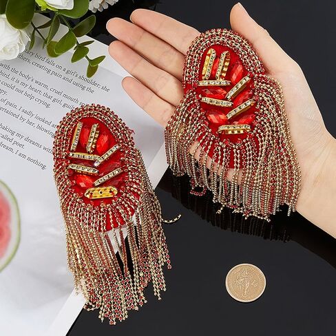 SUPERFINDINGS 2Pcs Rhinestone Shoulder Tassel Shoulder Red and Golden Link Chain Epaulet Retro Shoulder Badge Punk Epaulette Shoulder Brooch Pin for Men and Women Cloth Uniform Accessories in Saudi Arabia