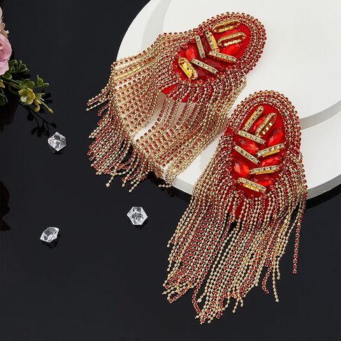 SUPERFINDINGS 2Pcs Rhinestone Shoulder Tassel Shoulder Red and Golden Link Chain Epaulet Retro Shoulder Badge Punk Epaulette Shoulder Brooch Pin for Men and Women Cloth Uniform Accessories in Saudi Arabia