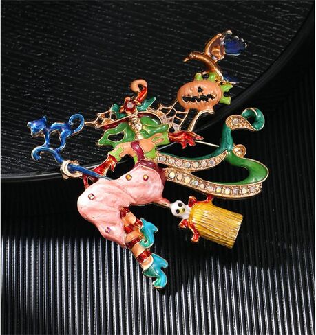 Dreuyet Halloween Brooch Pin for Women Ladies Rhinestone Crystal Ghost Bat Spider Pumpkin Witch Hat Skull Cat Brooch Lapel Pins Cute Holiday Halloween Jewelry Hat Bag Suit Dress Accessories in Saudi Arabia