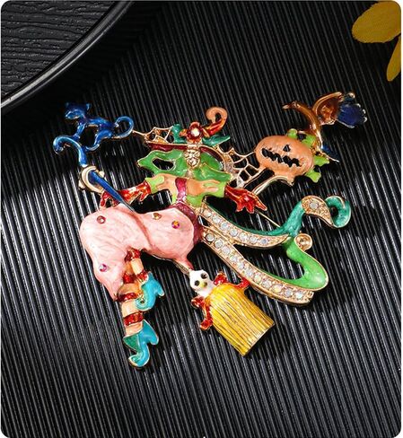 Dreuyet Halloween Brooch Pin for Women Ladies Rhinestone Crystal Ghost Bat Spider Pumpkin Witch Hat Skull Cat Brooch Lapel Pins Cute Holiday Halloween Jewelry Hat Bag Suit Dress Accessories in Saudi Arabia