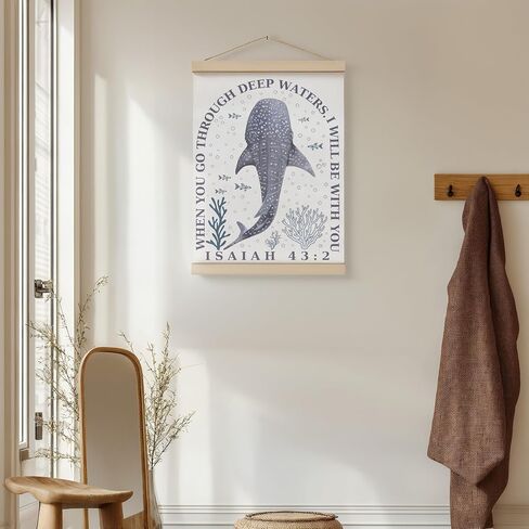 ZNGFON Trendy Whale Shark Christian Wall Decor, When You Go Through Deep Waters I Will Be With You Isaiah 43:2 Wall Art Poster with Wooden Frame, Blue Bible Verse Wall Hanging Home Decor, 12x16 Inch in Saudi Arabia