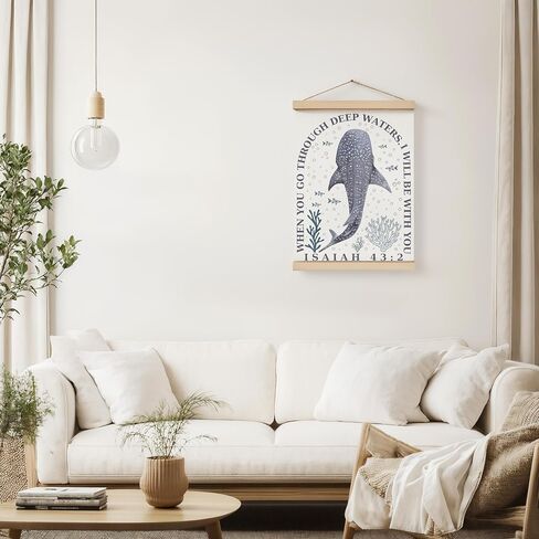 ZNGFON Trendy Whale Shark Christian Wall Decor, When You Go Through Deep Waters I Will Be With You Isaiah 43:2 Wall Art Poster with Wooden Frame, Blue Bible Verse Wall Hanging Home Decor, 12x16 Inch in Saudi Arabia