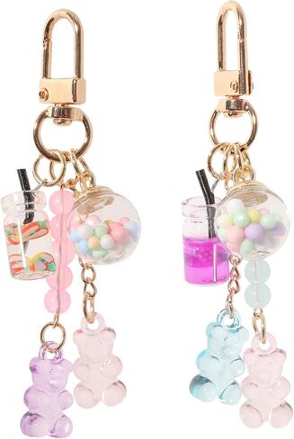 2pcs Cute Bear Keychain, Resin Candy Color Macarons Bear Charms Key Chain Kawaii Liquid Gummy Backpack Doll Key Ring Accessories for Women Girls Kids in Saudi Arabia
